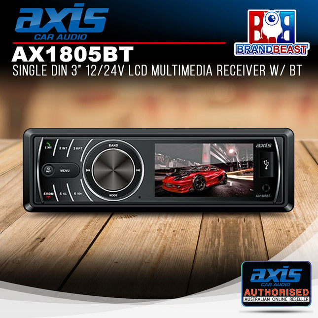 Axis AX1805BT 3" Single Din 12/24V LCD Multimedia Receiver w/ BT