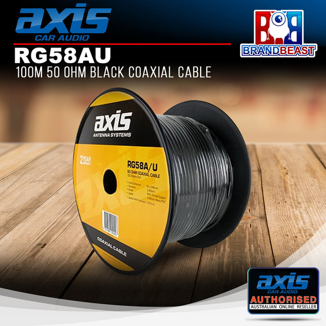 Axis RG58AU 50-Ohm Black Coaxial Cable 100M