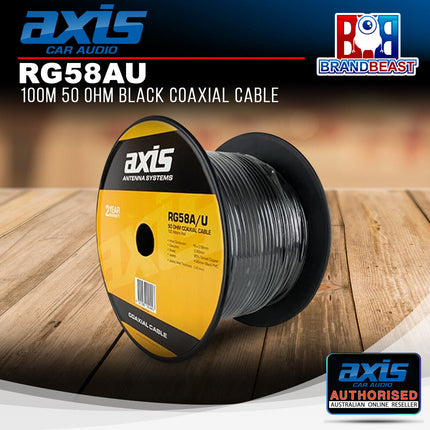 Axis RG58AU 50-Ohm Black Coaxial Cable 100M