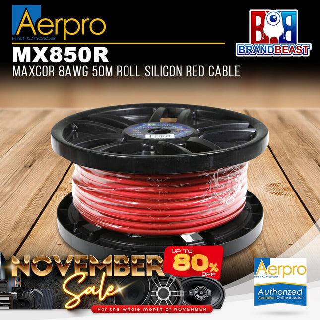 Aerpro MX850R Maxcor 8AWG Roll Silicon Red Cable - 50M