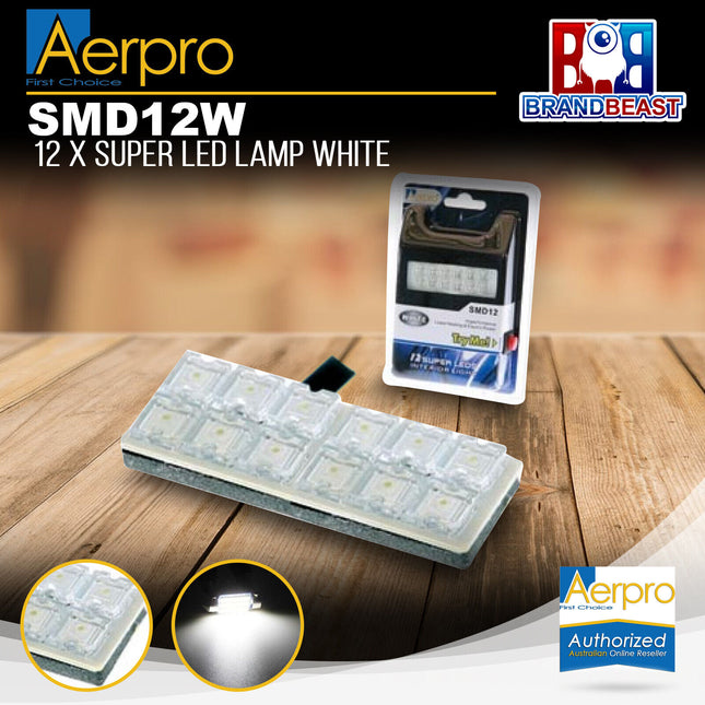 Aerpro SMD12W 12X Super LED Lamp White Suit Festoon/Bayonet/T10