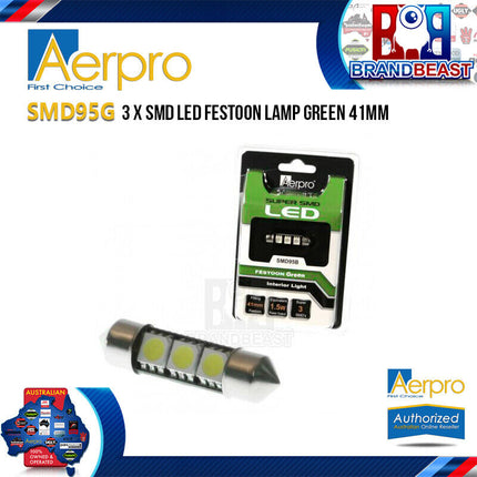 Aerpro SMD95G 4X Super SMD LED 41mm Festoon Interior Globe Green