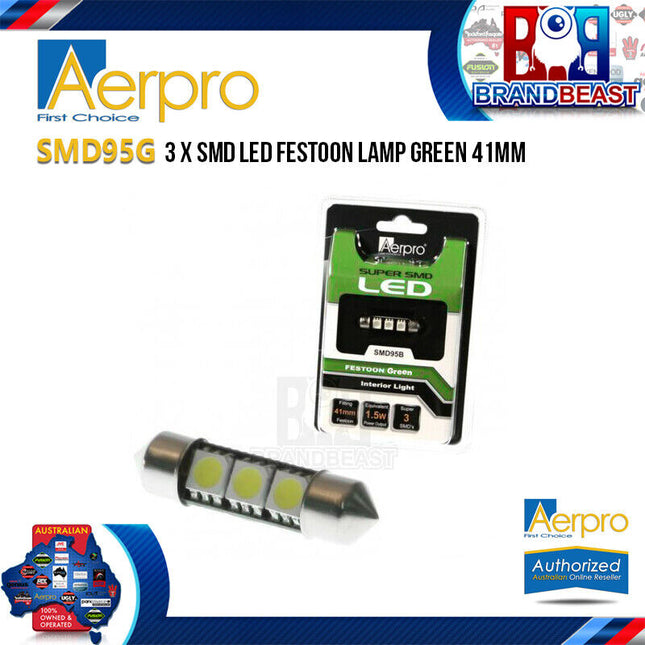 Aerpro SMD95G 4X Super SMD LED 41mm Festoon Interior Globe Green