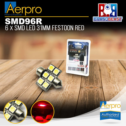 Aerpro SMD96R 6X Super SMD LED 31mm Festoon Interior Globe Red