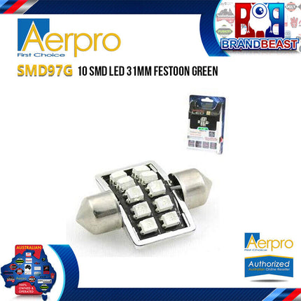 Aerpro SMD97G 10X Super SMD LED 31mm Festoon Interior Globe Green