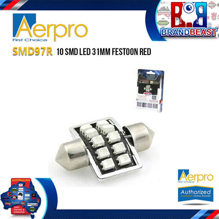 Aerpro SMD97R 10X Super SMD LED 31mm Festoon Interior Globe Red