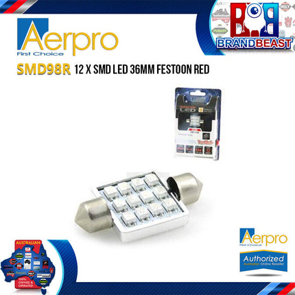 Aerpro Smd98R 12 Smd Led 36Mm Festoon Red