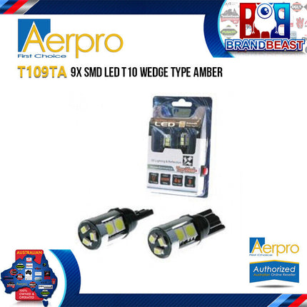 Aerpro T109TA 9X Super SMD LED T10 Wedge Type Globe Amber