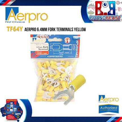 Aerpro TF64Y 6.4mm Yellow Fork Terminals