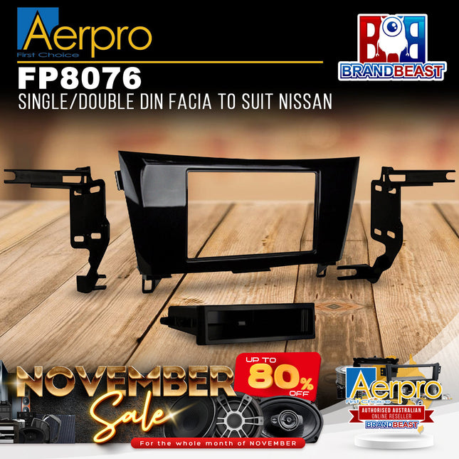 Aerpro FP8076 Single/Double DIN Gloss Black Facia Kit Suit Nissan Various Models
