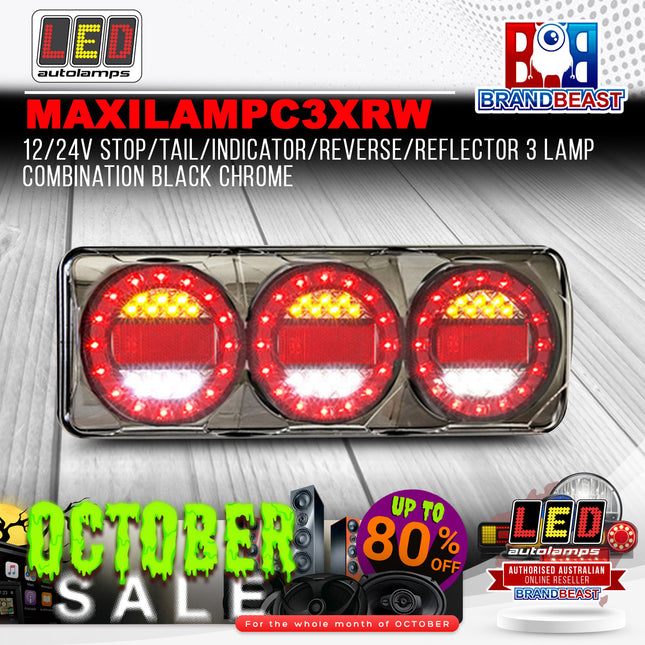 LED Autolamps MAXILAMPC3XRW 12/24V 3 Lamp Combination - Black Chrome