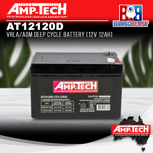 Amp-Tech AT12120D VRLA/AGM Deep Cycle Battery (12V, 12Ah)