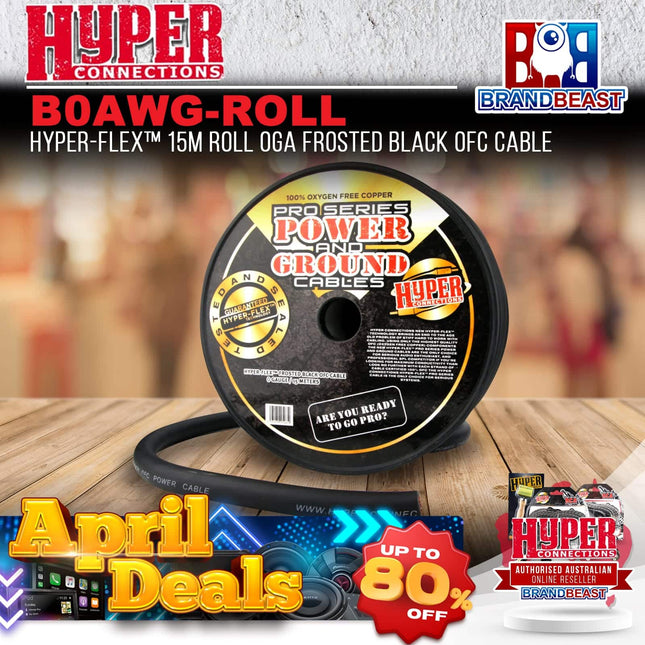 Hyper Connections B0AWG-ROLL Hyper-Flex‚Ñ¢ 15M Roll 0GA Frosted Black OFC Cable