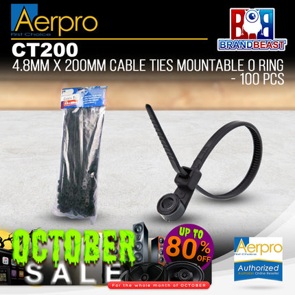 Aerpro CT200 4.8mm x 200mm Cable Ties 100 Pack Mountable O Ring