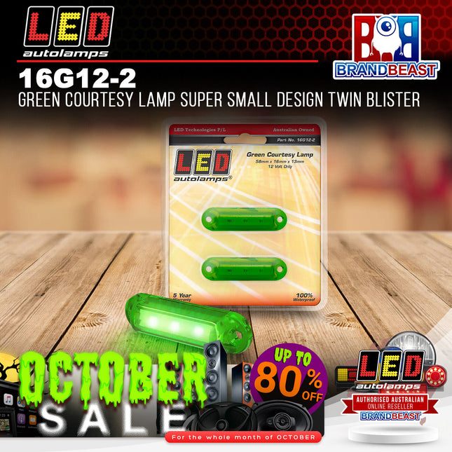 LED Autolamps 16G12-2 Green Courtesy Lamp Super Small Design Twin Blister