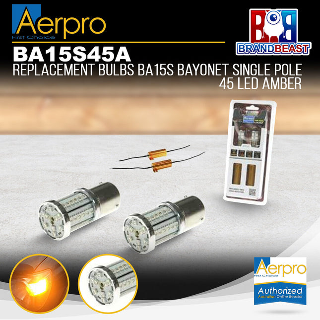 Aerpro Replacement Bulbs Ba15S Bayonet Single Pole 45 Led Amber BA15S45A