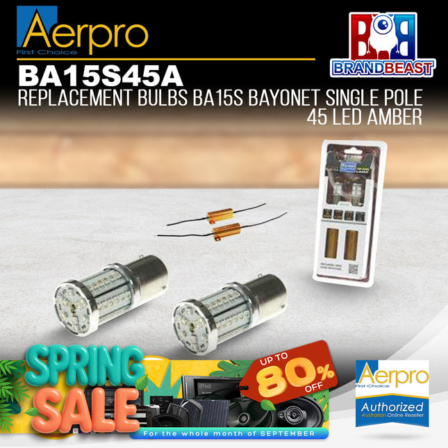 Aerpro Replacement Bulbs Ba15S Bayonet Single Pole 45 Led Amber BA15S45A