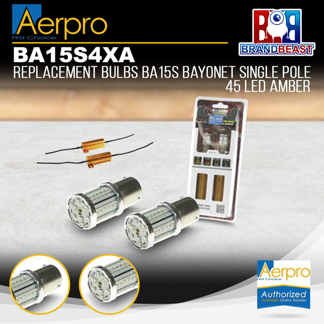 Aerpro Replacement Bulbs Ba15S Bayonet Single Pole 45 Led Amber BA15S4XA