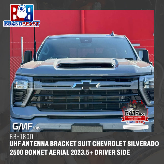 GMF4X4 BB-180D UHF Antenna Bracket Suit Chevrolet Silverado 2500 Bonnet Aerial 2023.5+ Driver Side