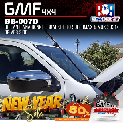 GMF4x4 BB-007D UHF Antenna Bonnet Bracket To Suit DMAX & MUX 2021+ Driver Side