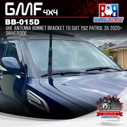 GMF4x4 BB-015D UHF Antenna Bonnet Bracket To Suit Y62 Patrol S5 2020+ DriverSide