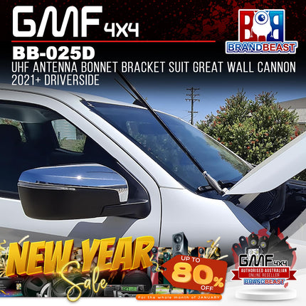 GMF4x4 BB-025D UHF Antenna Bonnet Bracket Suit Great Wall Cannon 2021+ DriverSide