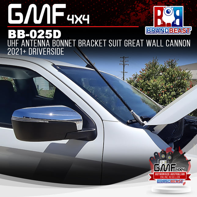 GMF4x4 BB-025D UHF Antenna Bonnet Bracket Suit Great Wall Cannon 2021+ DriverSide