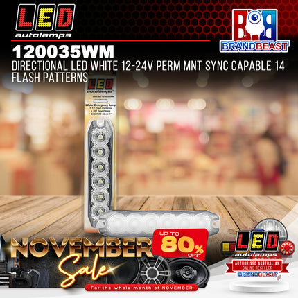 LED Autolamps 120035WM Directional LED White 12-24V Perm Mnt Sync 14 Flash