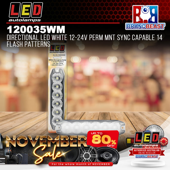LED Autolamps 120035WM Directional LED White 12-24V Perm Mnt Sync 14 Flash