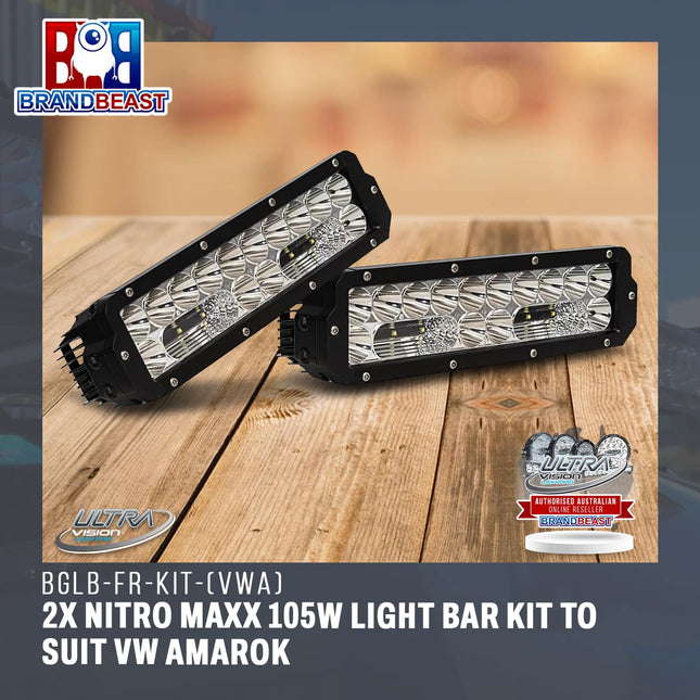 Ultra Vision Lighting BGLB-FR-KIT-(VWA) 2x Nitro Maxx 105W Light Bar Kit To Suit VW Amarok