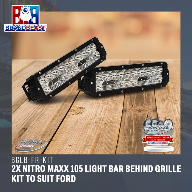 Ultra Vision Lighting BGLB-FR-KIT 2x Nitro Maxx 105 Light Bar Behind Grille Kit To Suit Ford