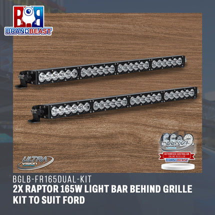 Ultra Vision Lighting BGLB-FR165DUAL-KIT 2x Raptor 165W Light Bar Behind Grille Kit To Suit Ford