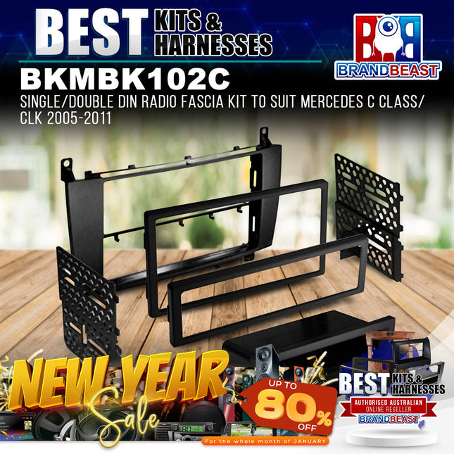 BestKits BKMBK102C Single/Double DIN Fascia For Mercedes C/CLK 2005-2011