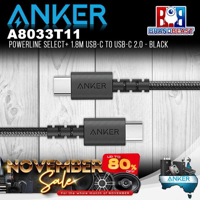 Anker A8033T11 PowerLine Select+ 1.8m USB-C to USB-C 2.0 - Black