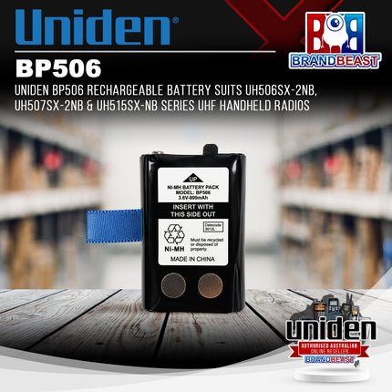 Uniden BP506 Rechargeable Battery Suits UH506SX-2NB, UH507SX-2NB & UH515SX-NB Series UHF Handheld Radios