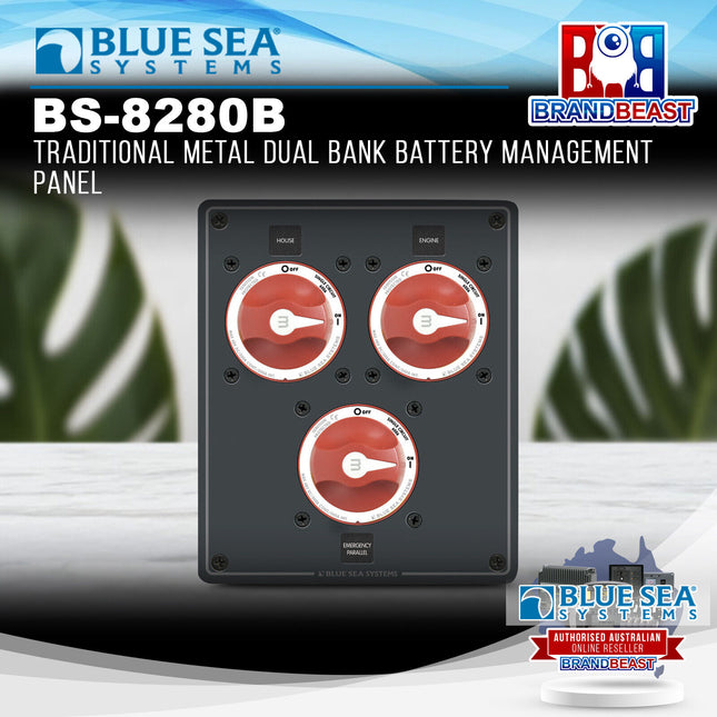 Blue Sea Systems BS-8280B Traditional Metal Dual Bank Battery Management Panel