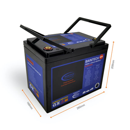 BAINTECH BTBLUELITH12/110 12.8V 110Ah Lithium Battery with Bluetooth - Premium LiFePO4 Auxiliary Battery with Wireless Monitoring and AS/NZS Compliance