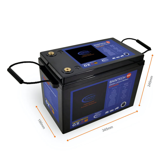 BAINTECH BTBLUELITH12/300 Lithium Battery 12.8v 300AH Bluetooth - Premium High-Capacity LiFePO4 Deep-Cycle Battery with Bluetooth Monitoring and 250A Continuous Discharge