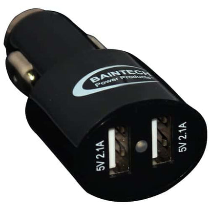 BAINTECH BTCPUSB4.2 Dual USB Car Charger with 5V 4.2A Output - Twin USB Charging Ports in Cigarette Lighter Plug Format for Simultaneous Smartphone, Tablet, and Device Charging Throughout Vehicles, Caravans, Boats, and 4WD Applications
