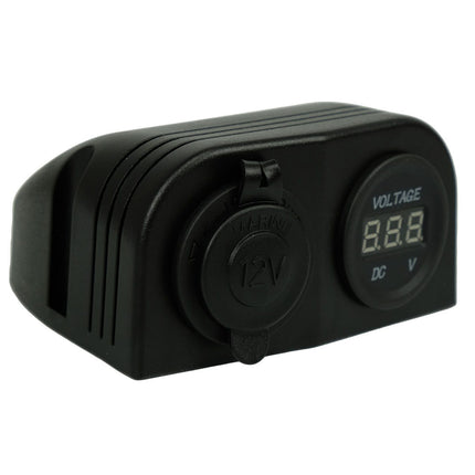 BAINTECH BTDCM005 Surface Mount Double DC 12V LCD Meter + Cigarette Socket - Integrated Voltage Display and Cigarette Lighter Socket Combo Unit