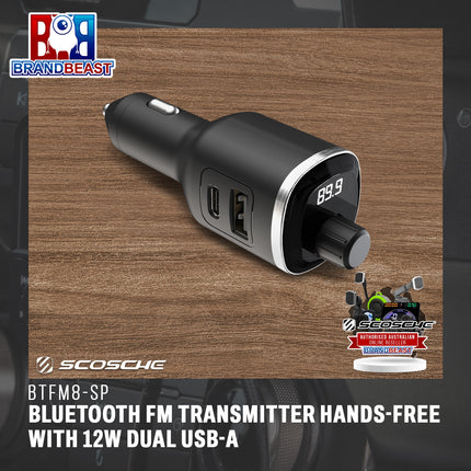 Scosche BTFM8-SP Bluetooth FM Transmitter Hands-Free with 12W Dual USB-A