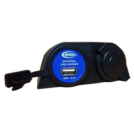 BAINTECH BTM-06 Double Surface Mount Ciga + USB - Dual-Socket 12V Power Distribution with Cigarette Lighter Socket and USB Charging Port