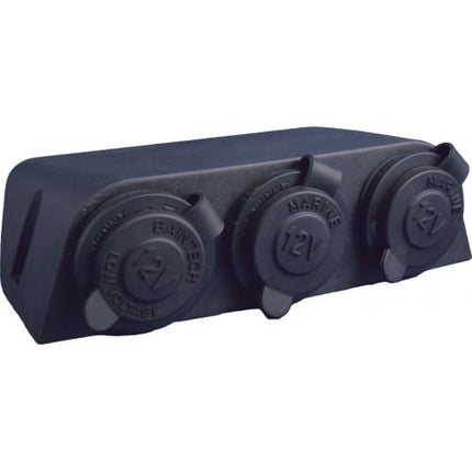 BAINTECH BTM-09 Surface Mount Triple Socket (Merit + 2x Cigarette Lighter) with PVC Housing - Heavy-Duty Triple-Outlet Combo Providing Robust Merit Socket with Positive Locking Plus Dual Standard 12V Cigarette Lighter Accessory Outlets