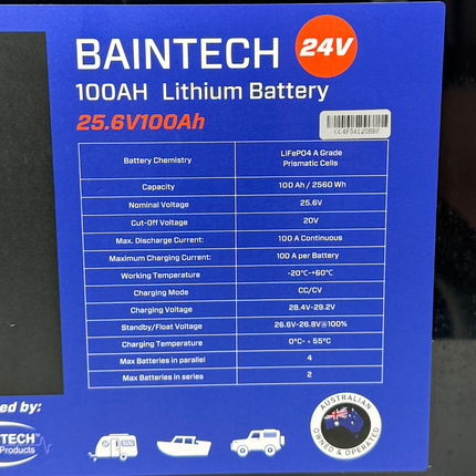 Baintech BTMARINELITH24/100 24V 100Ah Marine Lithium Battery