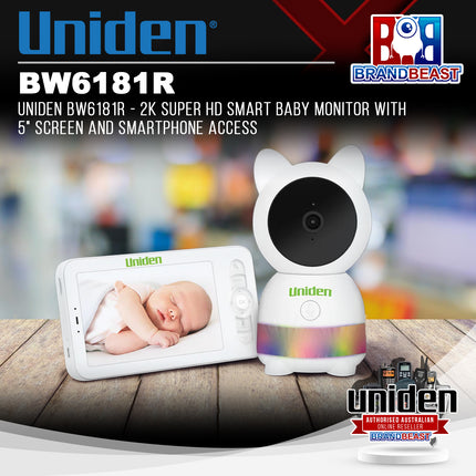 UNIDEN BW6181R - 2K Super HD Smart Baby Monitor with 5" Screen and Smartphone Access