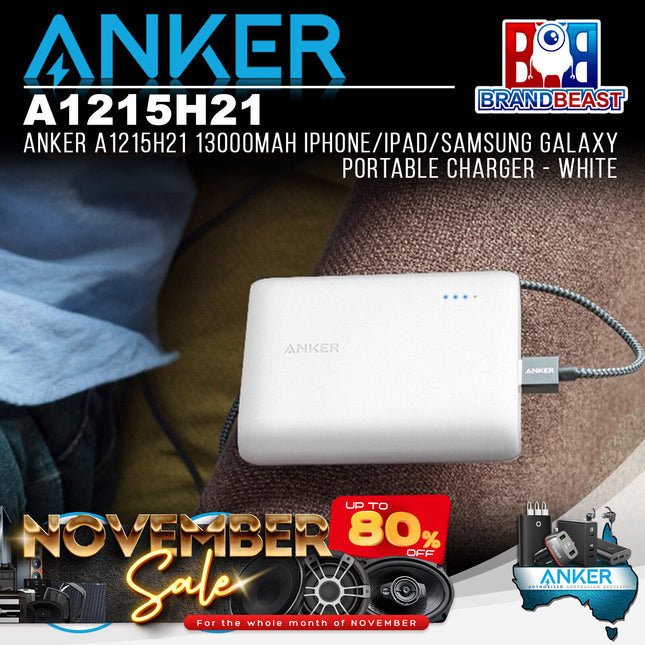 Anker A1215H21 13000mAh iPhone/iPad/Samsung Galaxy Portable Charger - White
