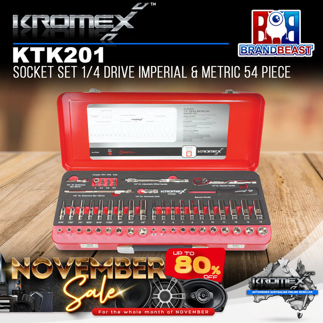 Kromex KTK201 Socket Set 1/4 Drive Imperial & Metric 54 Piece