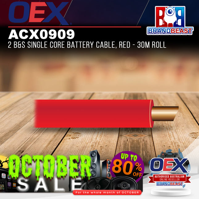 OEX ACX0909 2 B&S Single Core Battery Cable, Red - 30m Roll