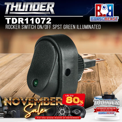 Thunder TDR11072 Rocker Switch On/Off SPST Green Illuminated