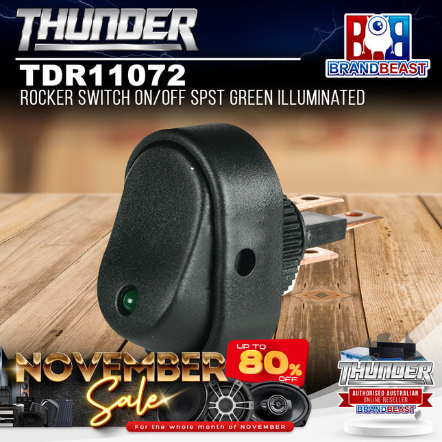 Thunder TDR11072 Rocker Switch On/Off SPST Green Illuminated